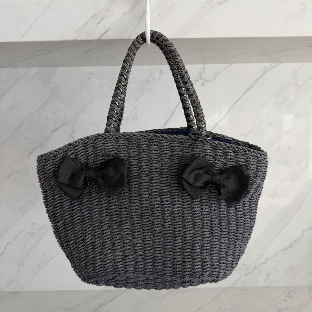 Anteprima Misto Gray Woven Tote Bows Elevated Casual Boho Chic, Resort Wear Euro